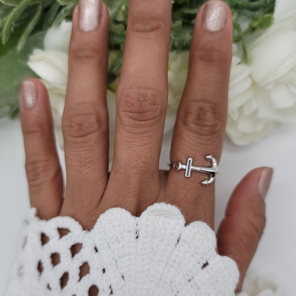 ♥️ SIDEWAY ANCHOR STERLING SILVER RING - Picture 5 of 8